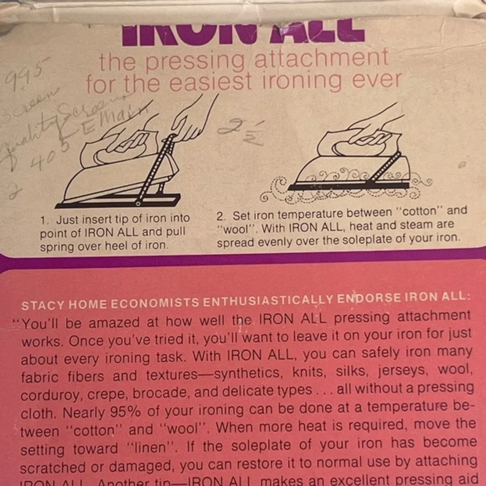Vtg‎ IRON ALL Cover For Steam Or Dry Irons Attachment Stacy Products 1974
